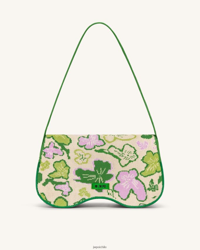 JW PEI bolsa de hombro becci de punto colección de flores - lima y verde y rosa y marfil bolsa de hombro 26446P150