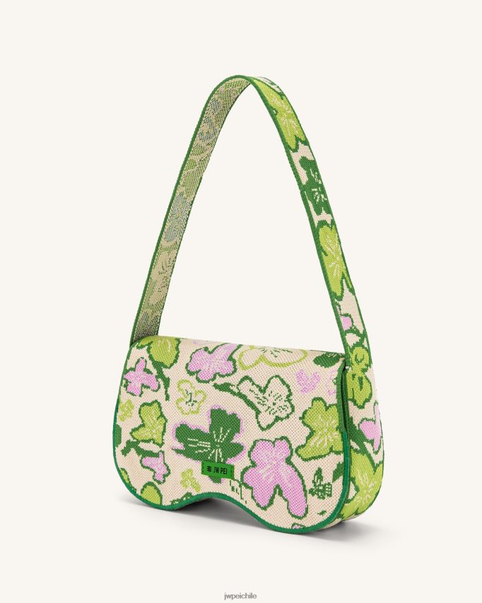 JW PEI bolsa de hombro becci de punto colección de flores - lima y verde y rosa y marfil bolsa de hombro 26446P150