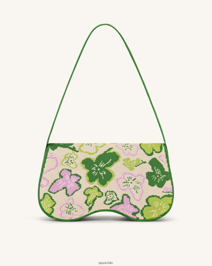 JW PEI bolsa de hombro becci de punto colección de flores - lima y verde y rosa y marfil bolsa de hombro 26446P150