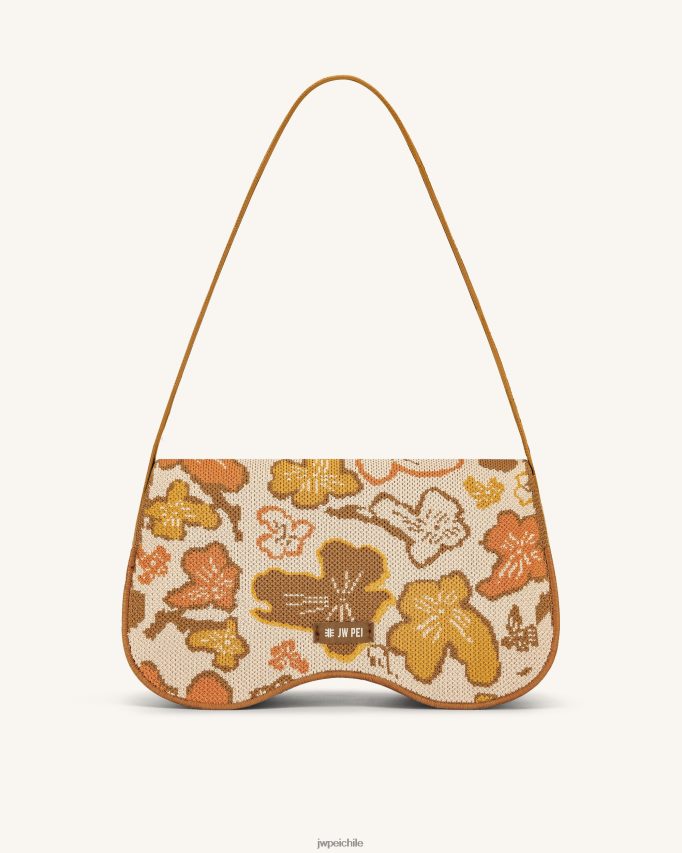 JW PEI bolsa de hombro becci de punto colección de flores - marrón, naranja y beige bolsa de hombro 26446P149