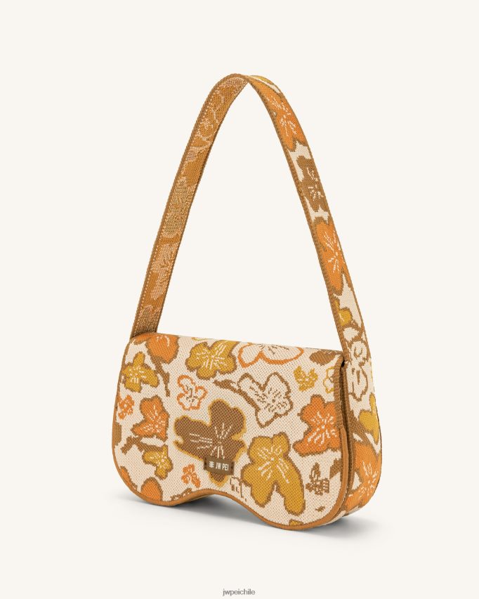 JW PEI bolsa de hombro becci de punto colección de flores - marrón, naranja y beige bolsa de hombro 26446P149