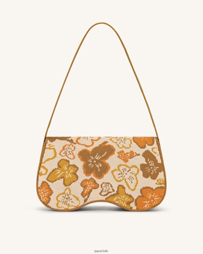 JW PEI bolsa de hombro becci de punto colección de flores - marrón, naranja y beige bolsa de hombro 26446P149