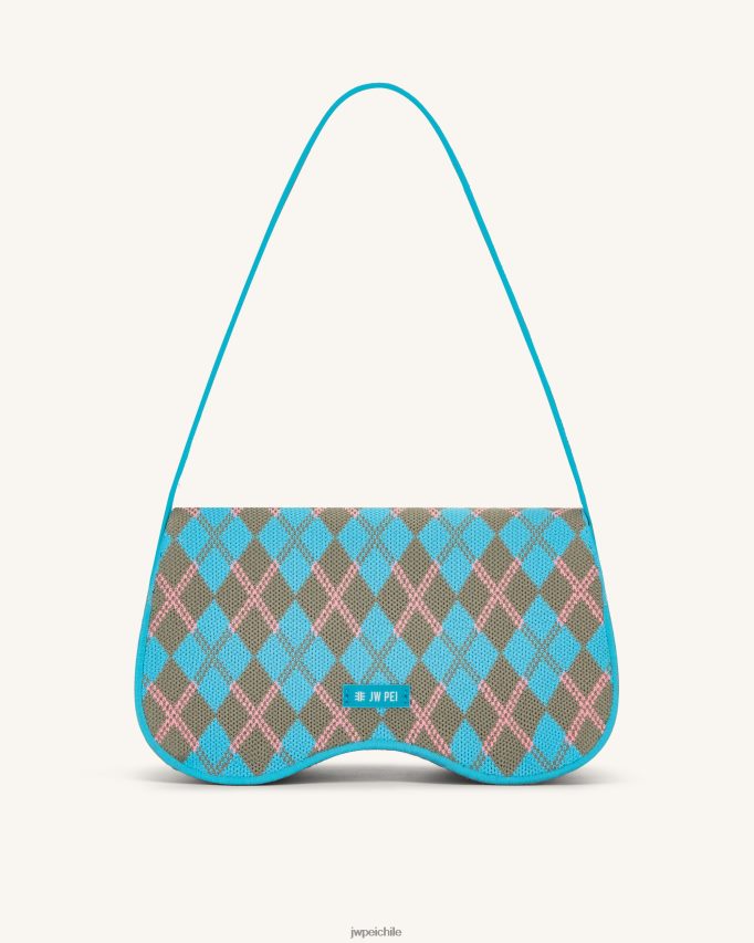 JW PEI bolsa de hombro becci de punto lago azul y gris verde y rosa bolsa de hombro 26446P151