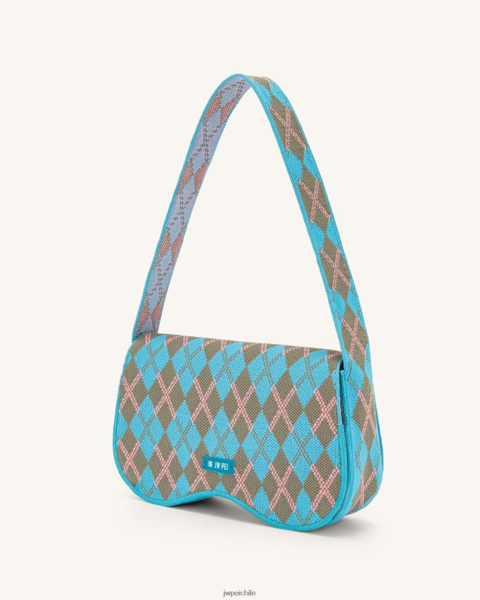 JW PEI bolsa de hombro becci de punto lago azul y gris verde y rosa bolsa de hombro 26446P151