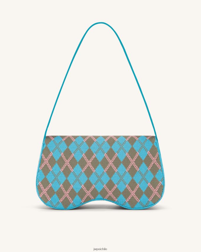 JW PEI bolsa de hombro becci de punto lago azul y gris verde y rosa bolsa de hombro 26446P151