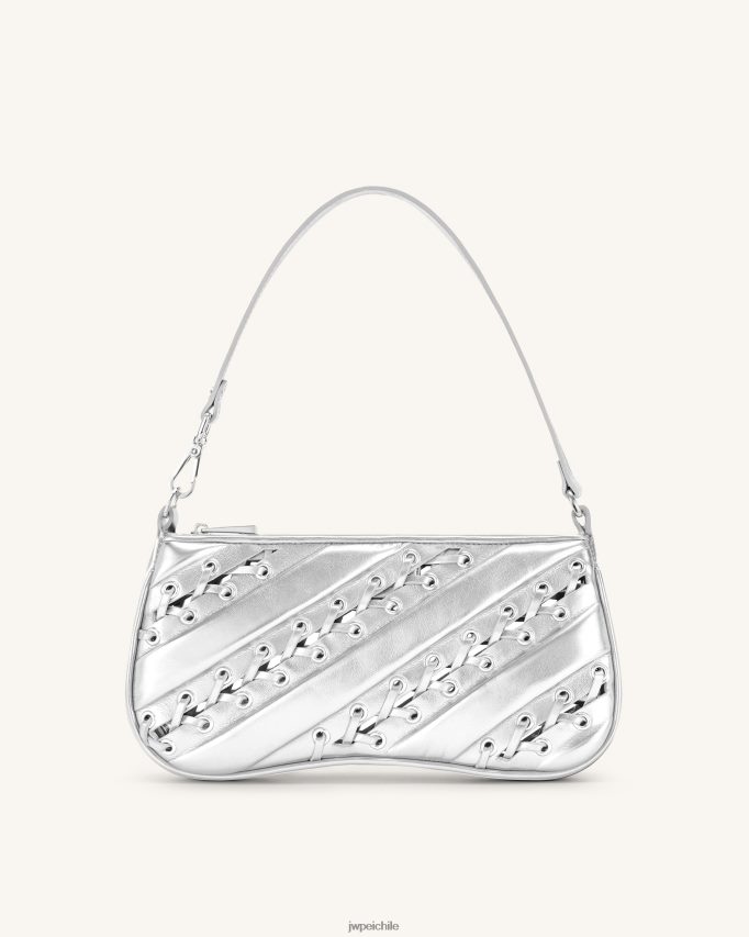 JW PEI bolsa de hombro con tiras metálicas eva plata bolsa de hombro 26446P130