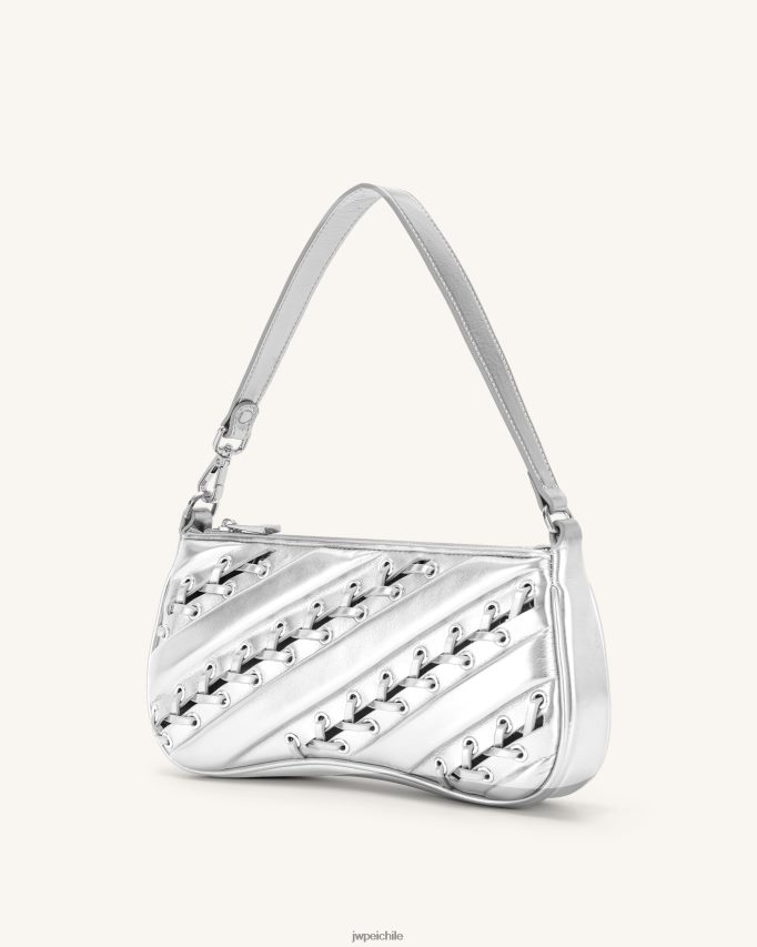 JW PEI bolsa de hombro con tiras metálicas eva plata bolsa de hombro 26446P130