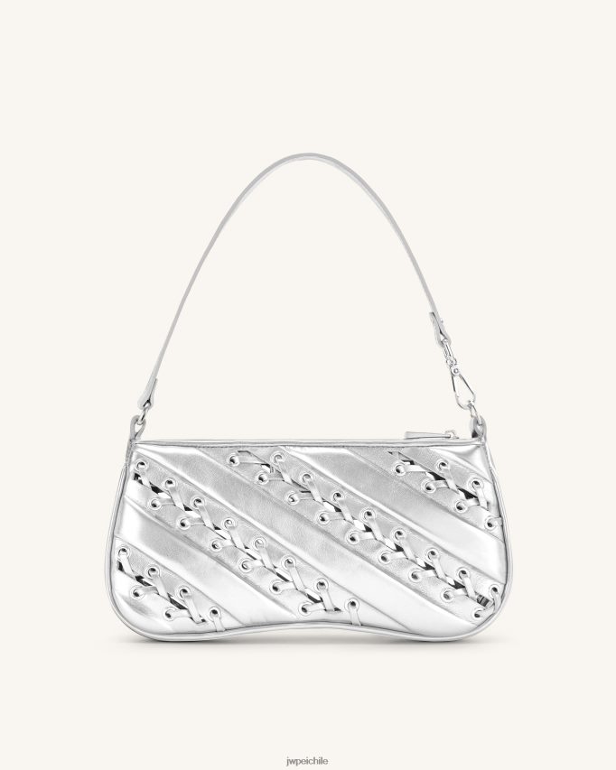 JW PEI bolsa de hombro con tiras metálicas eva plata bolsa de hombro 26446P130