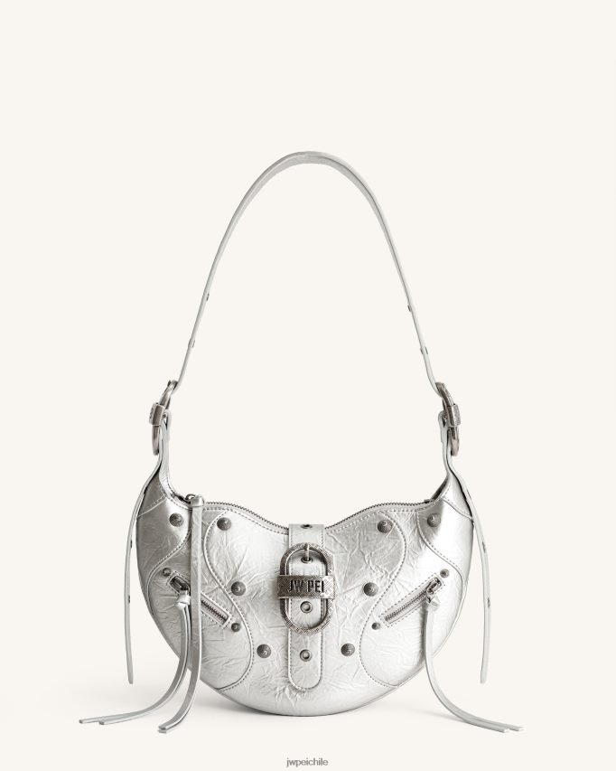 JW PEI bolso de hombro tessa con pliegues metalizados plata bolsa de hombro 26446P173