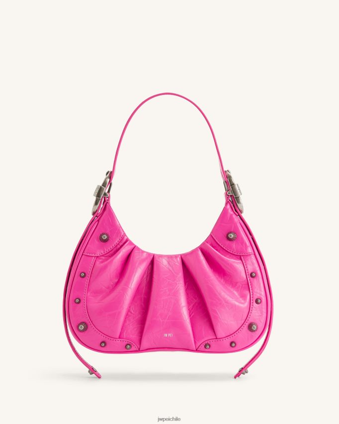 JW PEI bolso de mano estilo hobo con frunces aplastados de gabbi Rosa brillante bolsa de hombro 26446P168