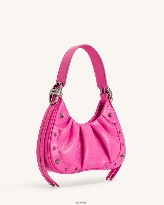 JW PEI bolso de mano estilo hobo con frunces aplastados de gabbi Rosa brillante bolsa de hombro 26446P168
