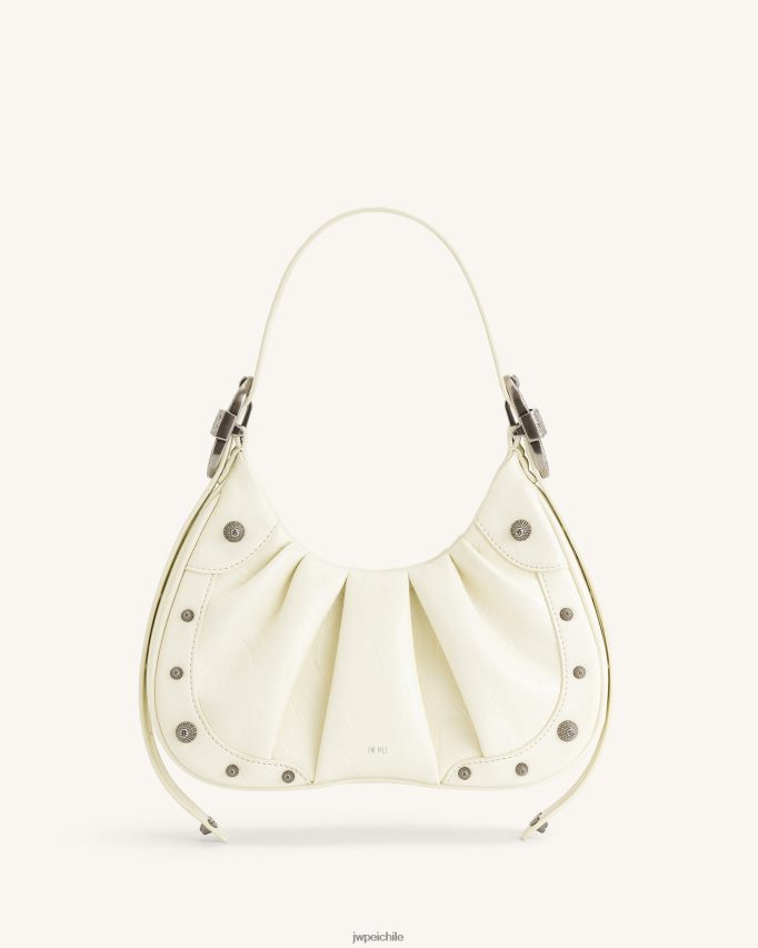 JW PEI bolso de mano estilo hobo con frunces aplastados de gabbi blanco bolsa de hombro 26446P166