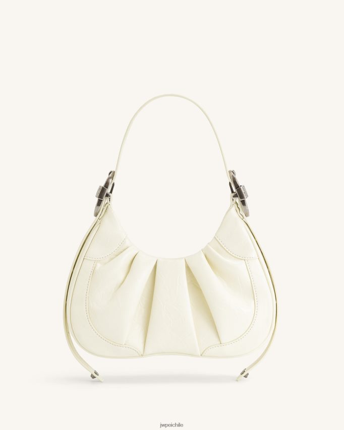JW PEI bolso de mano estilo hobo con frunces aplastados de gabbi blanco bolsa de hombro 26446P166