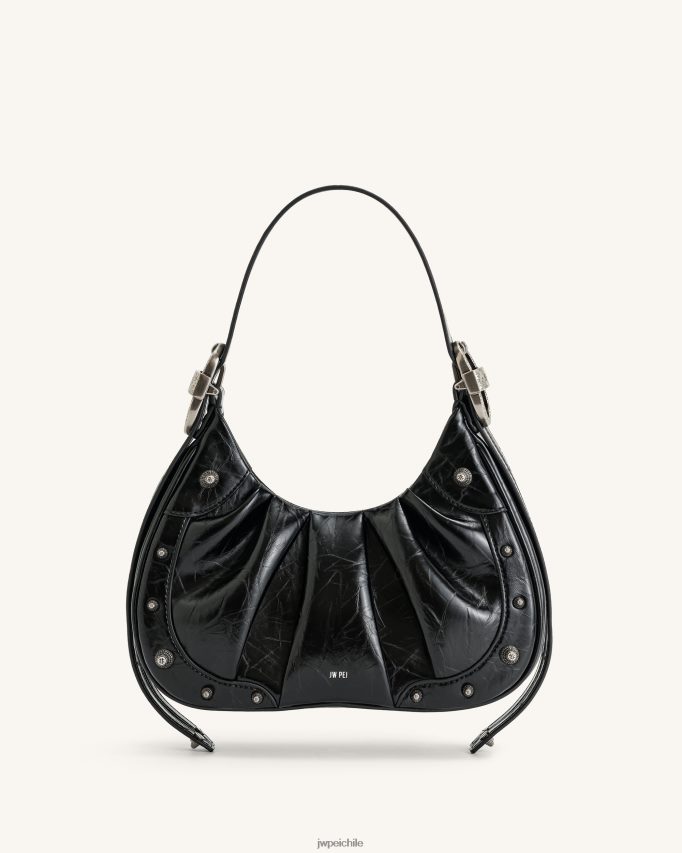 JW PEI bolso de mano estilo hobo con frunces aplastados de gabbi negro bolsa de hombro 26446P167