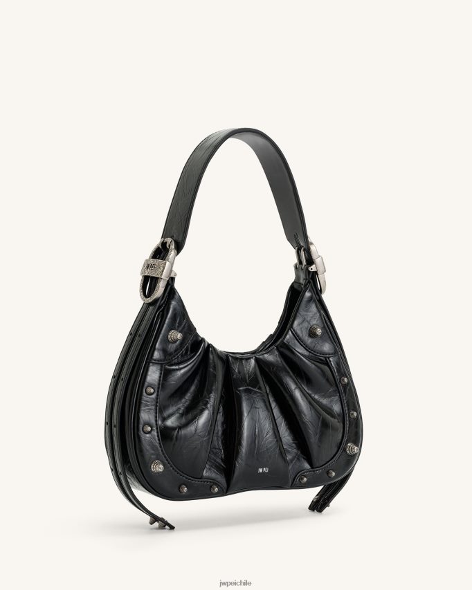 JW PEI bolso de mano estilo hobo con frunces aplastados de gabbi negro bolsa de hombro 26446P167