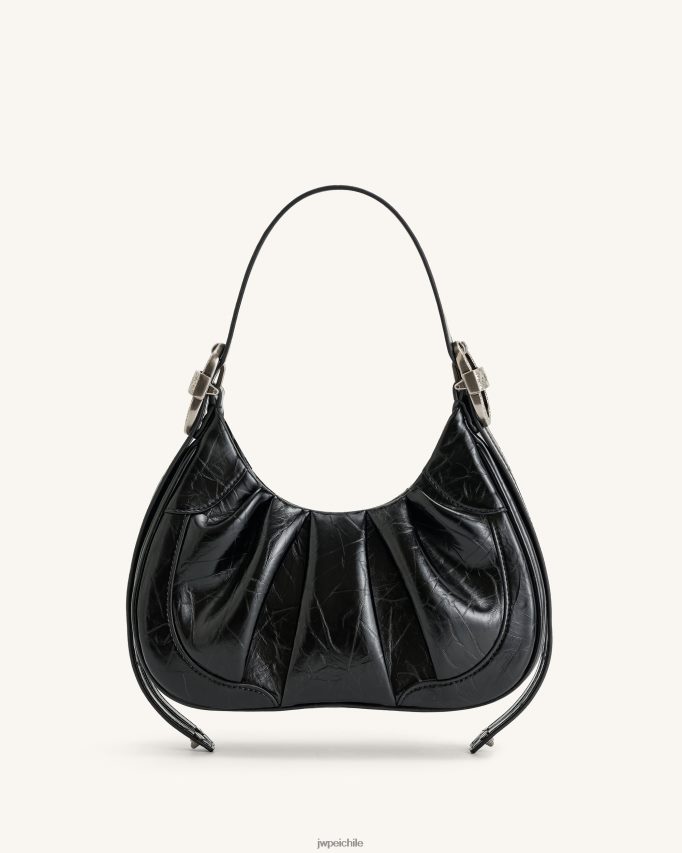 JW PEI bolso de mano estilo hobo con frunces aplastados de gabbi negro bolsa de hombro 26446P167