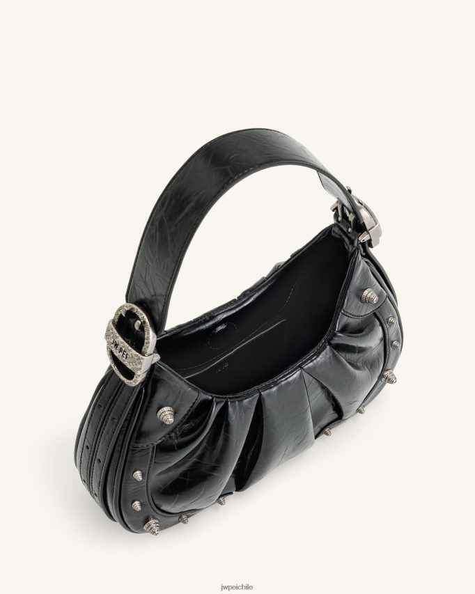 JW PEI bolso de mano estilo hobo con frunces aplastados de gabbi negro bolsa de hombro 26446P167