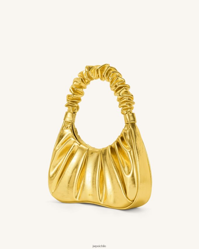 JW PEI bolso de mano gabbi metalizado fruncido oro bolsa de hombro 26446P145