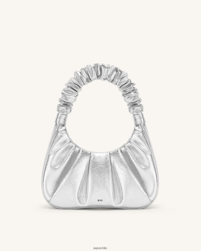 JW PEI bolso de mano gabbi metalizado fruncido plata bolsa de hombro 26446P146