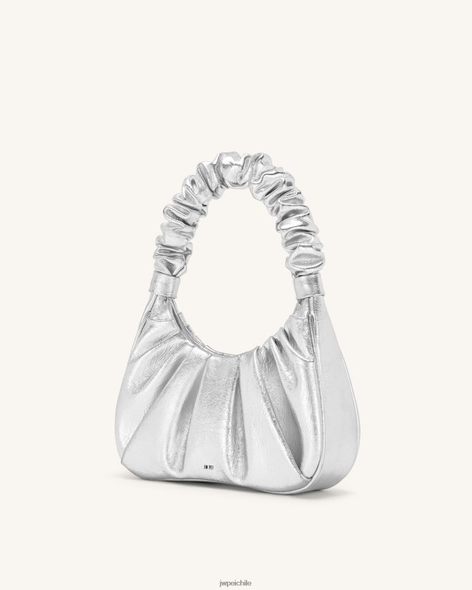 JW PEI bolso de mano gabbi metalizado fruncido plata bolsa de hombro 26446P146