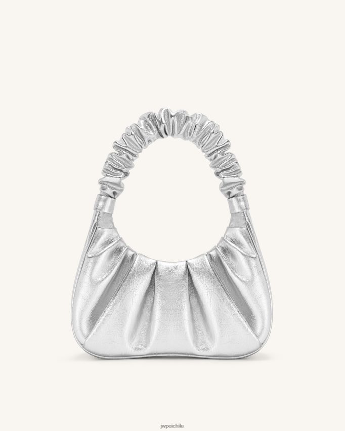 JW PEI bolso de mano gabbi metalizado fruncido plata bolsa de hombro 26446P146