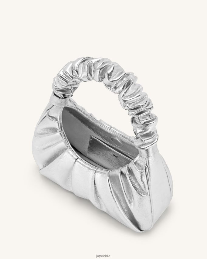 JW PEI bolso de mano gabbi metalizado fruncido plata bolsa de hombro 26446P146
