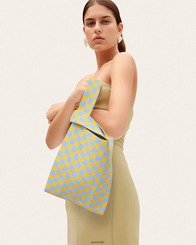 JW PEI bolso shopper tejido a cuadros de karité hielo y amarillo bolso de mano 26446P242