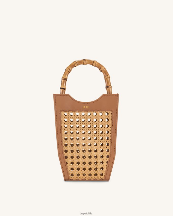 JW PEI bolsa de teléfono tejida de bambú sintético fei marrón bolsa de teléfono 26446P207