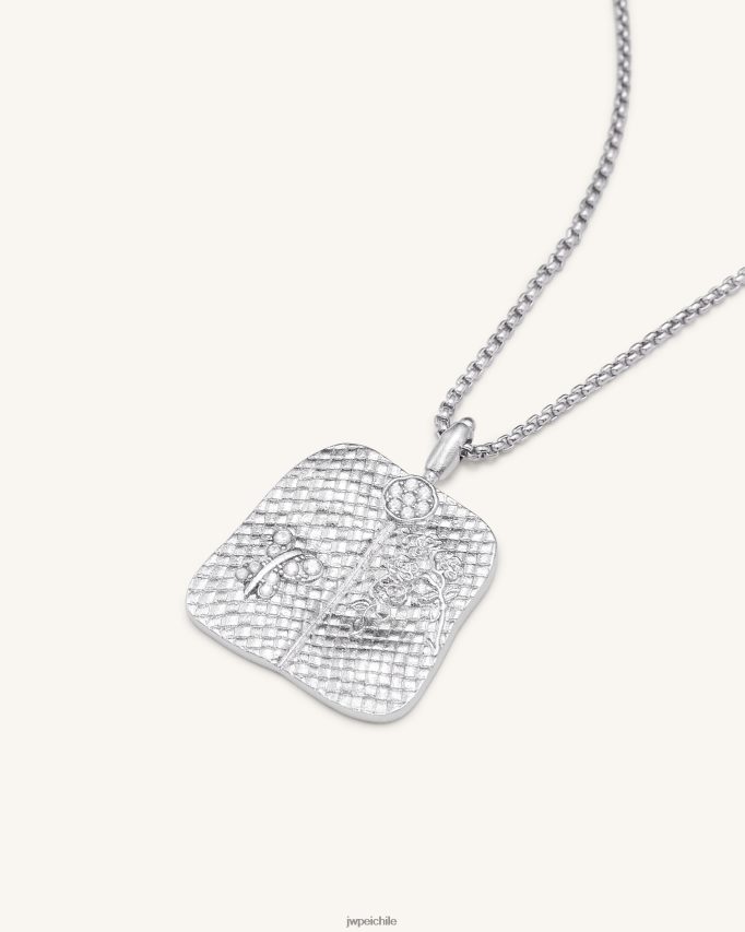 JW PEI collar con colgante de abanico de plátano Chapado en oro blanco de 18 quilates y circonita blanca. collar 26446P356