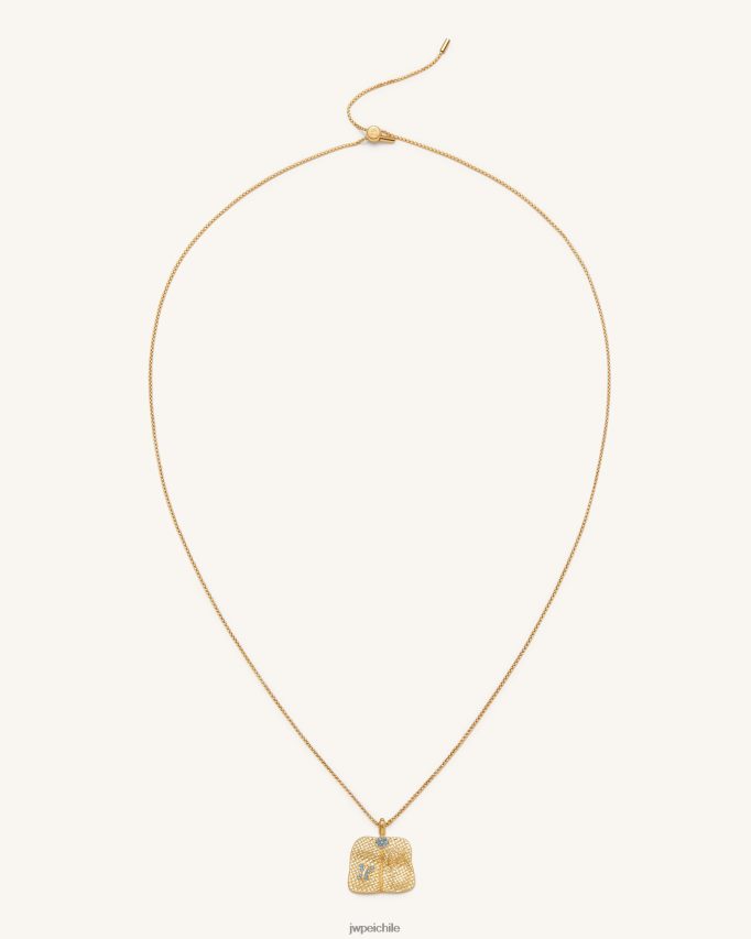 JW PEI collar con colgante de abanico de plátano Chapado en oro de 18 quilates y circonita azul marino y nano verde collar 26446P355