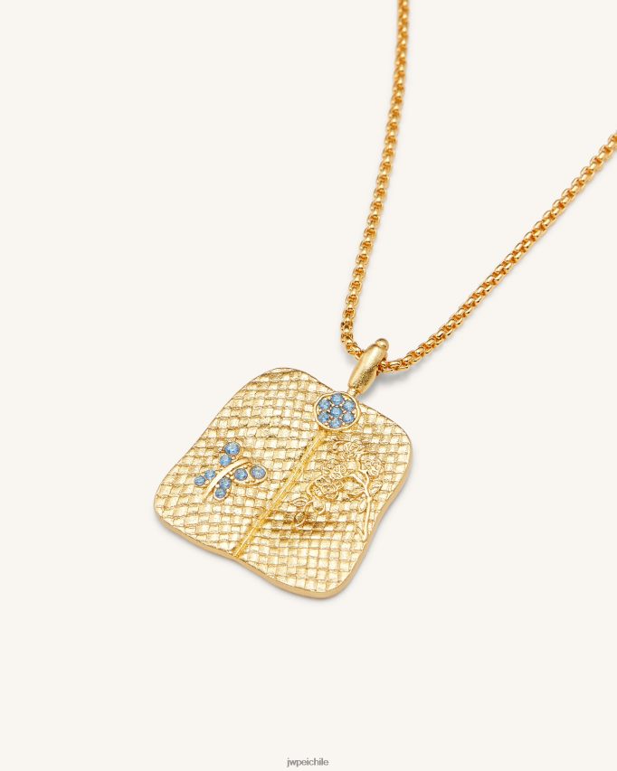 JW PEI collar con colgante de abanico de plátano Chapado en oro de 18 quilates y circonita azul marino y nano verde collar 26446P355