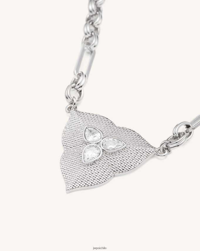 JW PEI collar con colgante de hoja Chapado en oro blanco de 18 quilates y circonita blanca. collar 26446P360