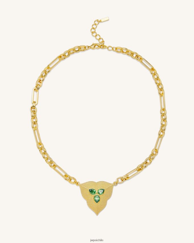 JW PEI collar con colgante de hoja Chapado en oro de 18 quilates y circonita verde oscuro. collar 26446P358