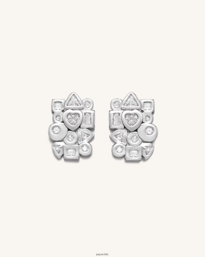 JW PEI aretes combinación geométrica Chapado en oro blanco de 18 quilates y circonita blanca. pendientes 26446P399