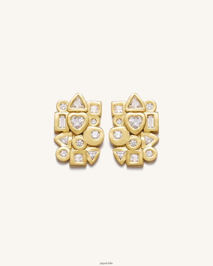 JW PEI aretes combinación geométrica Chapado en oro de 18 quilates y circonita blanca. pendientes 26446P397