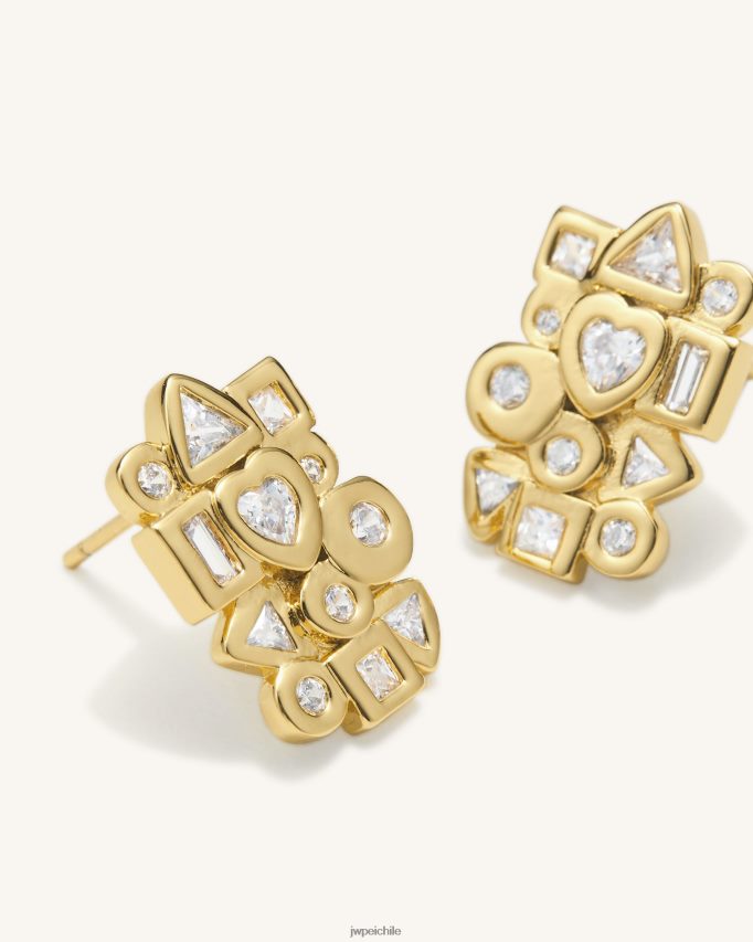 JW PEI aretes combinación geométrica Chapado en oro de 18 quilates y circonita blanca. pendientes 26446P397