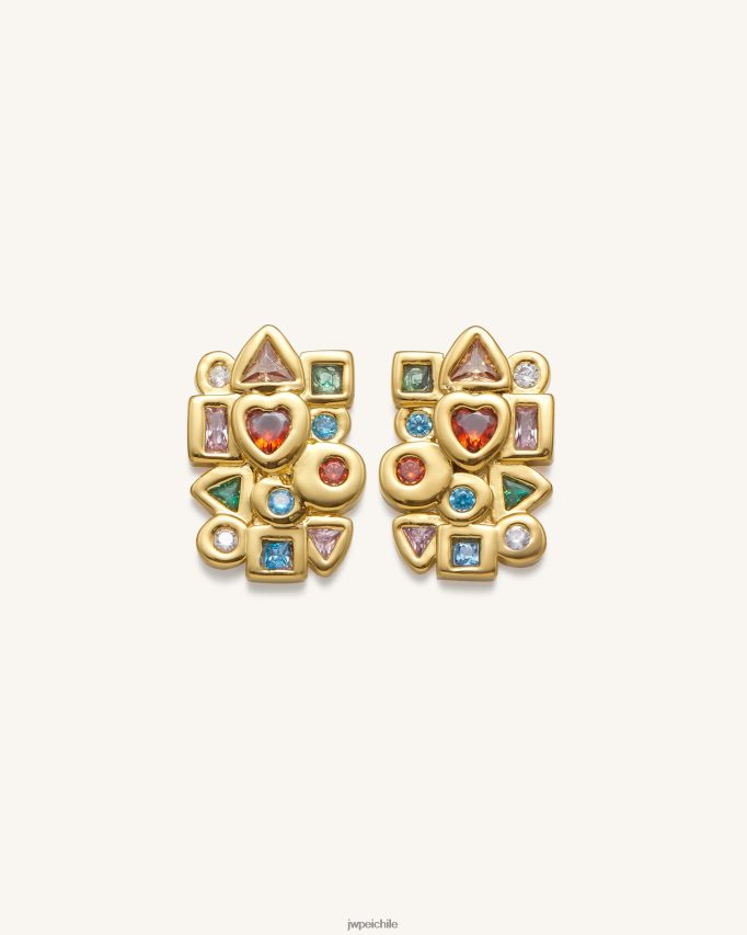 JW PEI aretes combinación geométrica Chapado en oro de 18 quilates y circonitas multicolor. pendientes 26446P398