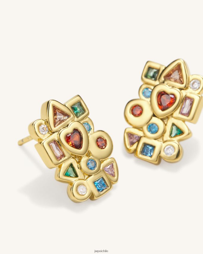 JW PEI aretes combinación geométrica Chapado en oro de 18 quilates y circonitas multicolor. pendientes 26446P398