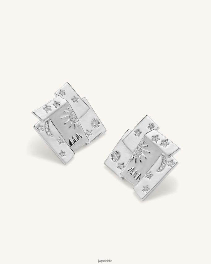 JW PEI aretes con combinación de cosmos Chapado en oro blanco de 18 quilates y circonita blanca. pendientes 26446P377