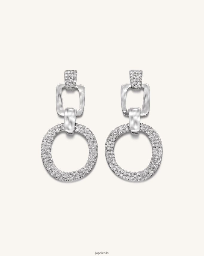 JW PEI aretes redondos calados geométricos Chapado en oro blanco de 18 quilates y circonita blanca. pendientes 26446P392