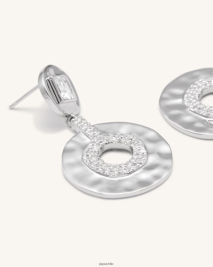 JW PEI aretes redondos pequeños calados geométricos Chapado en oro blanco de 18 quilates y circonita blanca. pendientes 26446P385