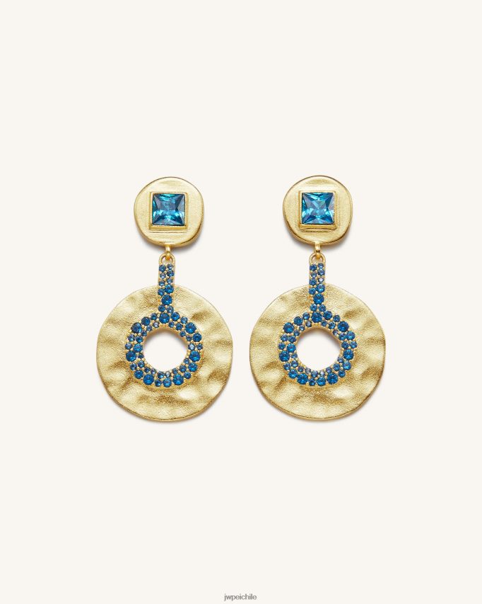 JW PEI aretes redondos pequeños calados geométricos Chapado en oro de 18 quilates y circonita azul marino pendientes 26446P384
