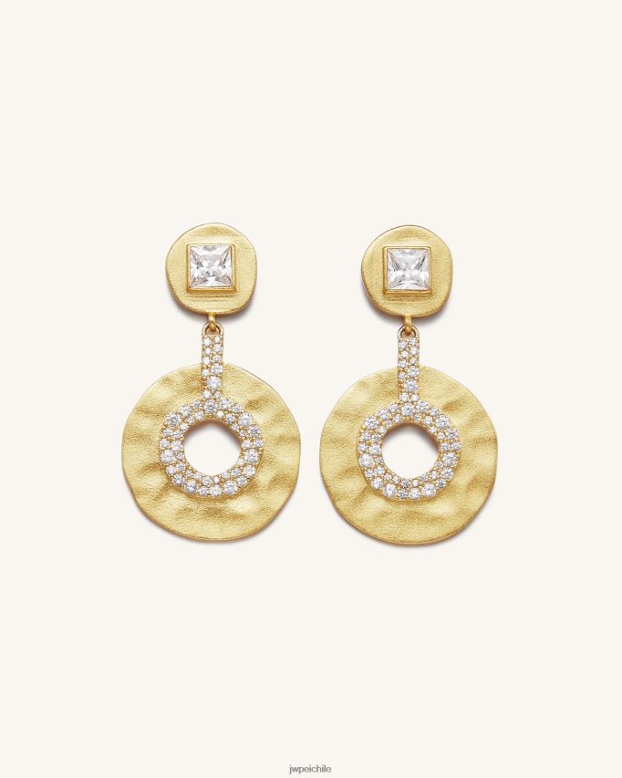 JW PEI aretes redondos pequeños calados geométricos Chapado en oro de 18 quilates y circonita blanca. pendientes 26446P382