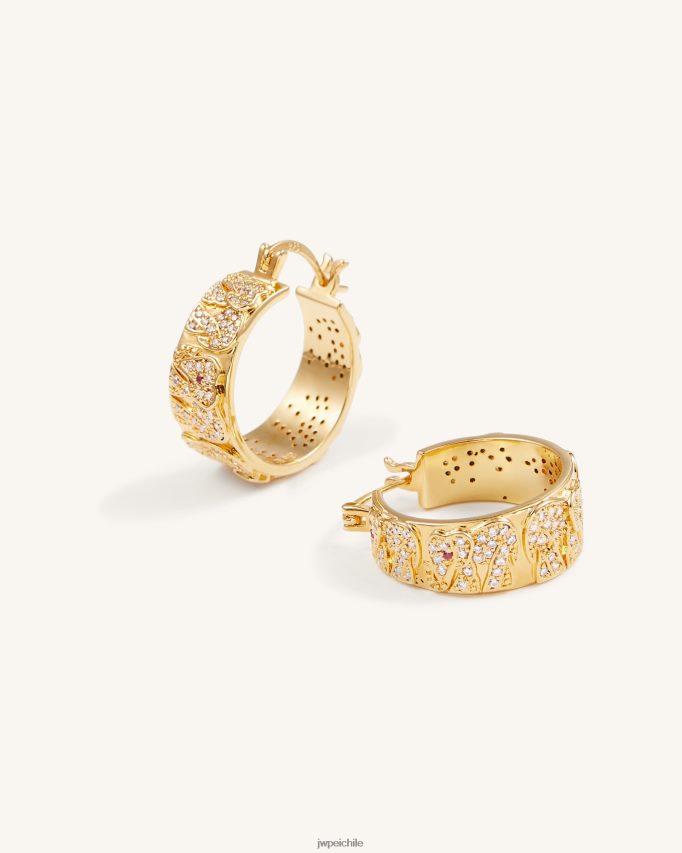 JW PEI pendientes de elefante Chapado en oro de 18 quilates y circonitas blancas y corindón rojo pendientes 26446P378