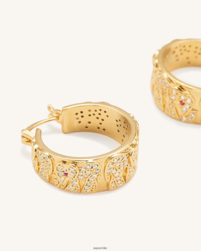 JW PEI pendientes de elefante Chapado en oro de 18 quilates y circonitas blancas y corindón rojo pendientes 26446P378