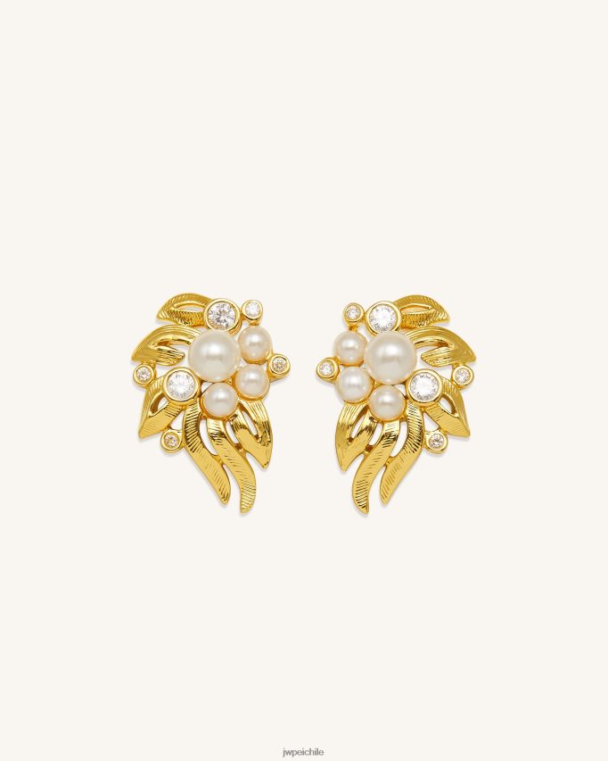 JW PEI pendientes de flores Chapado en oro de 18 quilates, circonitas blancas y perlas de imitación. pendientes 26446P400