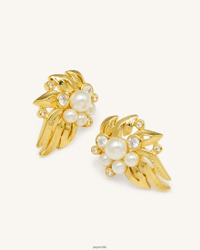 JW PEI pendientes de flores Chapado en oro de 18 quilates, circonitas blancas y perlas de imitación. pendientes 26446P400
