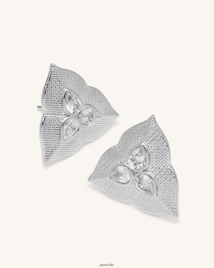 JW PEI pendientes de hoja Chapado en oro blanco de 18 quilates y circonita blanca. pendientes 26446P362