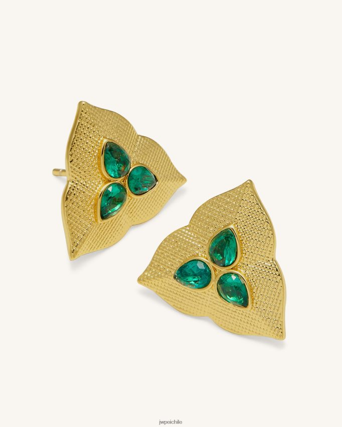 JW PEI pendientes de hoja Chapado en oro de 18 quilates y circonita verde oscuro. pendientes 26446P363