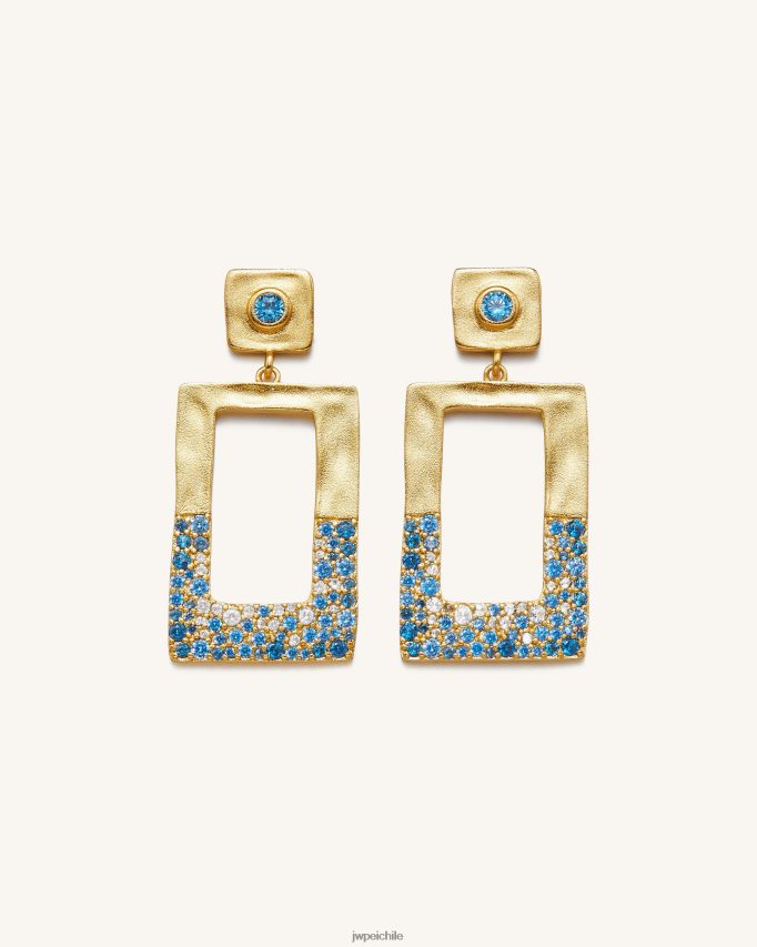 JW PEI pendientes rectangulares calados geométricos Chapado en oro de 18 quilates y azul marino nano pendientes 26446P388